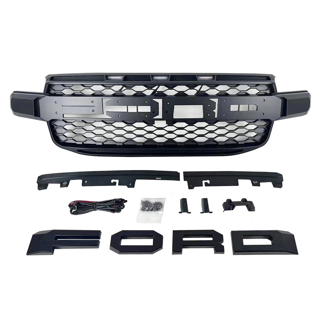 Ford Ranger T9 2024 front grille raptor look — ABS matte black close-up