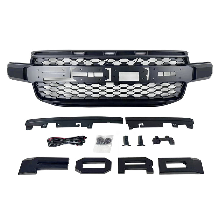 Ford Ranger T9 2024 front grille raptor look — ABS matte black close-up