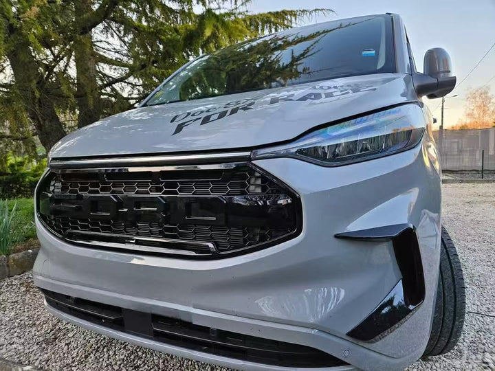 Raptor style grille and aero canard loops bundle for Ford Transit Custom 2024+ — glossy black — Van Parts Supply