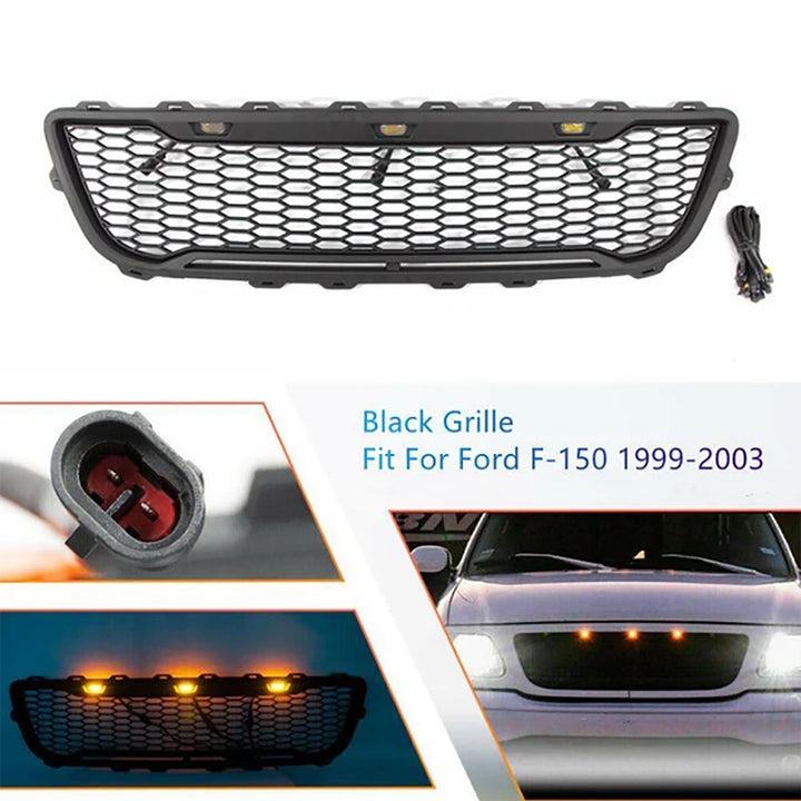 1999-2003 Ford F-150 Raptor Style Front Grille With Amber LED Lights And Lettering - view 3