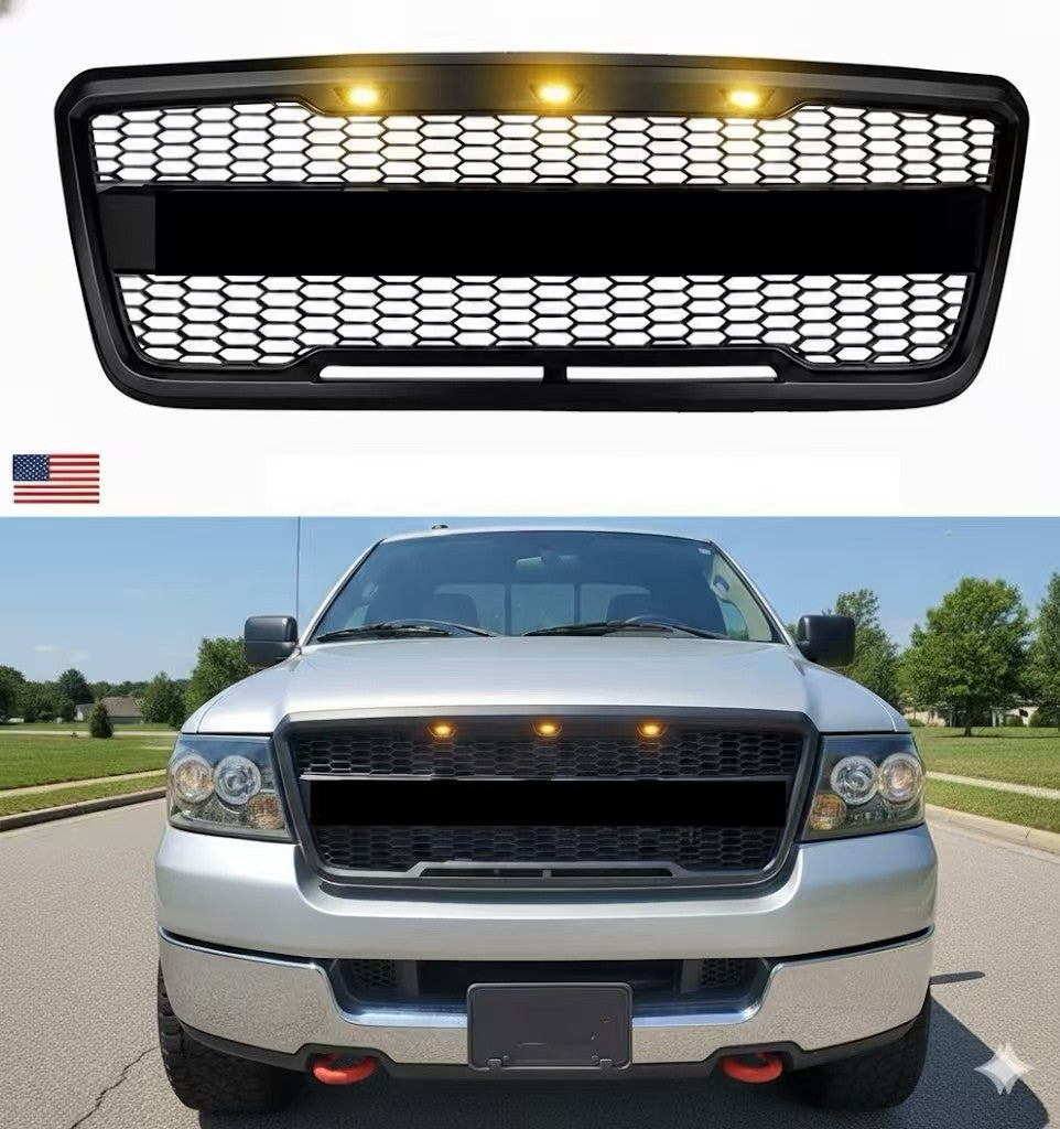 2004-2008 Ford F-150 Raptor Style Front Grille With Amber LED Lights And Lettering - view 1