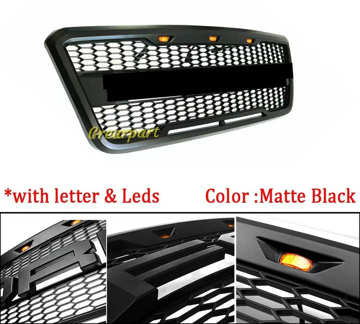 2004-2008 Ford F-150 Raptor Style Front Grille With Amber LED Lights And Lettering - view 2