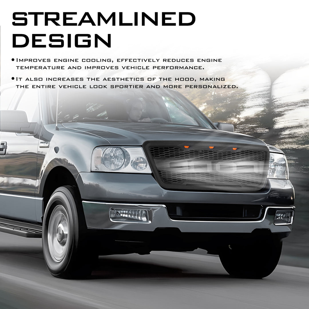 2004-2008 Ford F-150 Raptor Style Front Grille With Amber LED Lights And Lettering - view 6