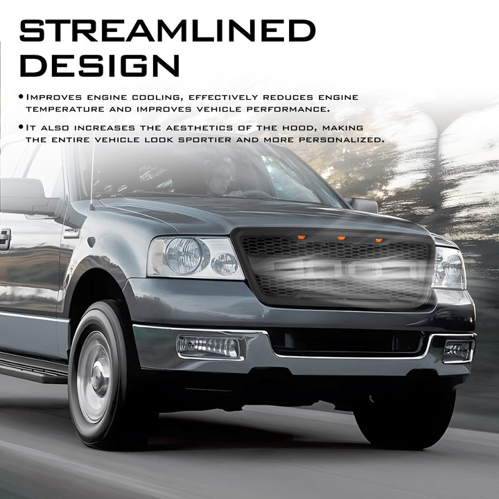 2004-2008 Ford F-150 Raptor Style Front Grille With Amber LED Lights And Lettering - view 6