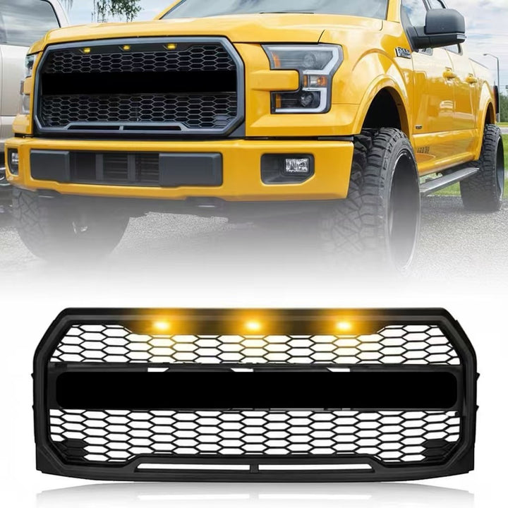 2015-2017 Ford F-150 Raptor Style Front Grille With Amber LED Lights And Lettering - view 1