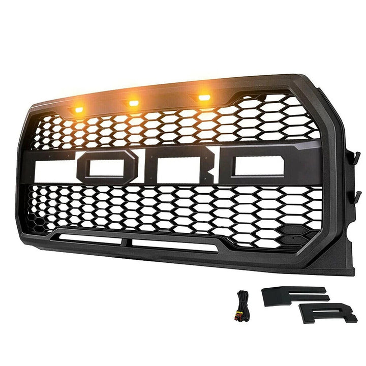 2015-2017 Ford F-150 Raptor Style Front Grille With Amber LED Lights And Lettering - view 3