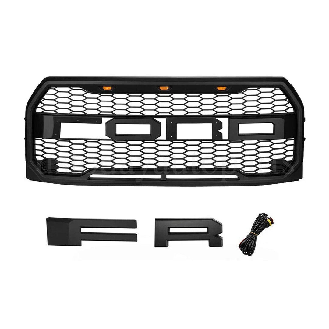 2015-2017 Ford F-150 Raptor Style Front Grille With Amber LED Lights And Lettering - view 4
