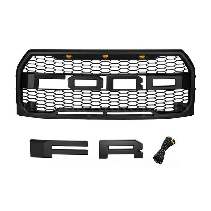 2015-2017 Ford F-150 Raptor Style Front Grille With Amber LED Lights And Lettering - view 4