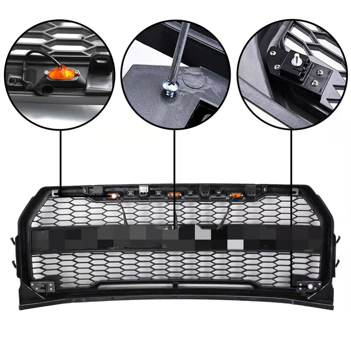 2015-2017 Ford F-150 Raptor Style Front Grille With Amber LED Lights And Lettering - view 5