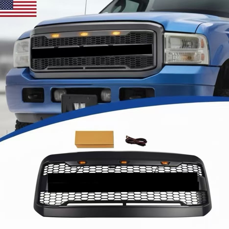 2005-2007 Ford F-250 F-350 Super Duty Raptor Style Front Grille With Amber LED Lights - view 1