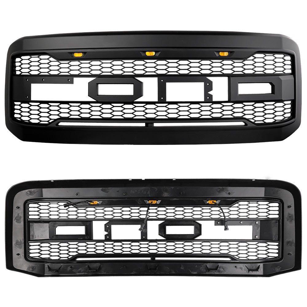2005-2007 Ford F-250 F-350 Super Duty Raptor Style Front Grille With Amber LED Lights - view 5