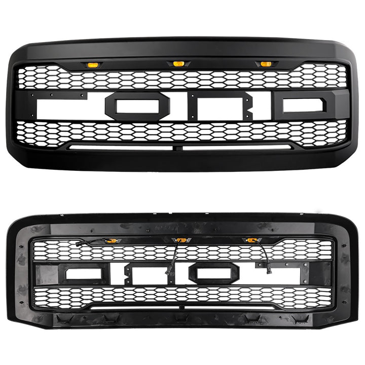 2005-2007 Ford F-250 F-350 Super Duty Raptor Style Front Grille With Amber LED Lights - view 5