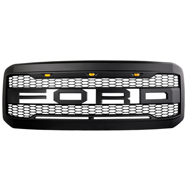 2005-2007 Ford F-250 F-350 Super Duty Raptor Style Front Grille With Amber LED Lights - view 6