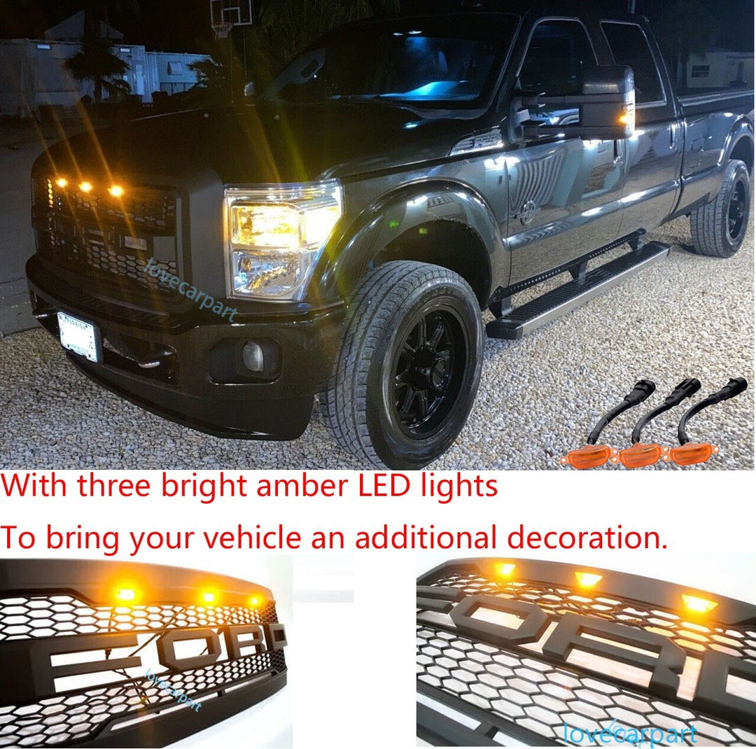 2005-2007 Ford F-250 F-350 Super Duty Raptor Style Front Grille With Amber LED Lights - view 8