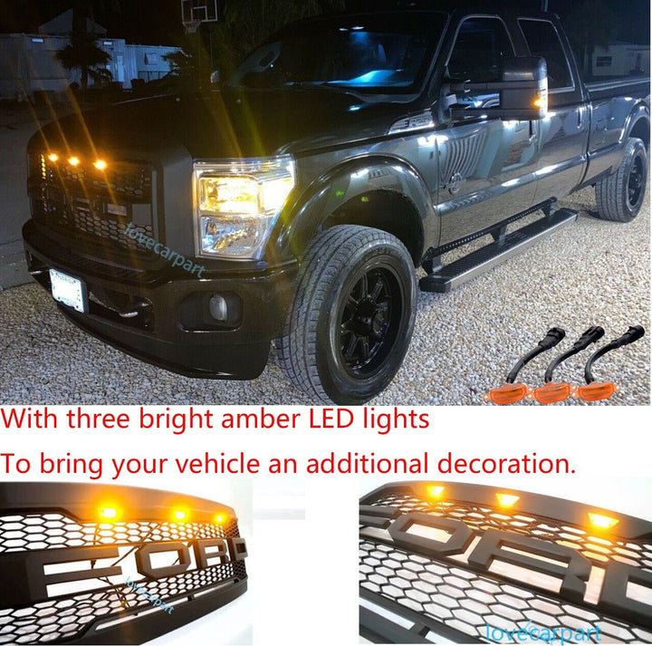 2005-2007 Ford F-250 F-350 Super Duty Raptor Style Front Grille With Amber LED Lights - view 8