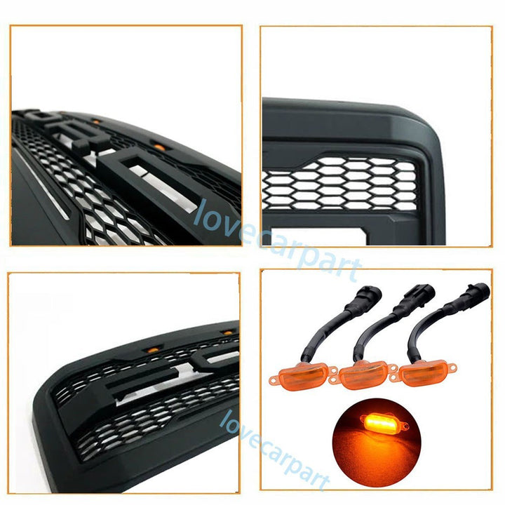 2005-2007 Ford F-250 F-350 Super Duty Raptor Style Front Grille With Amber LED Lights - view 11