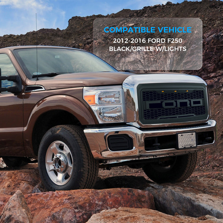2012-2016 Ford F-250 Super Duty Raptor Style Front Grille In Matte Black - view 4