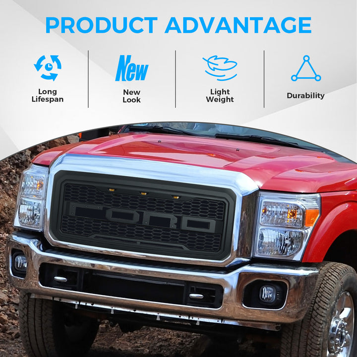 2012-2016 Ford F-250 Super Duty Raptor Style Front Grille In Matte Black - view 6