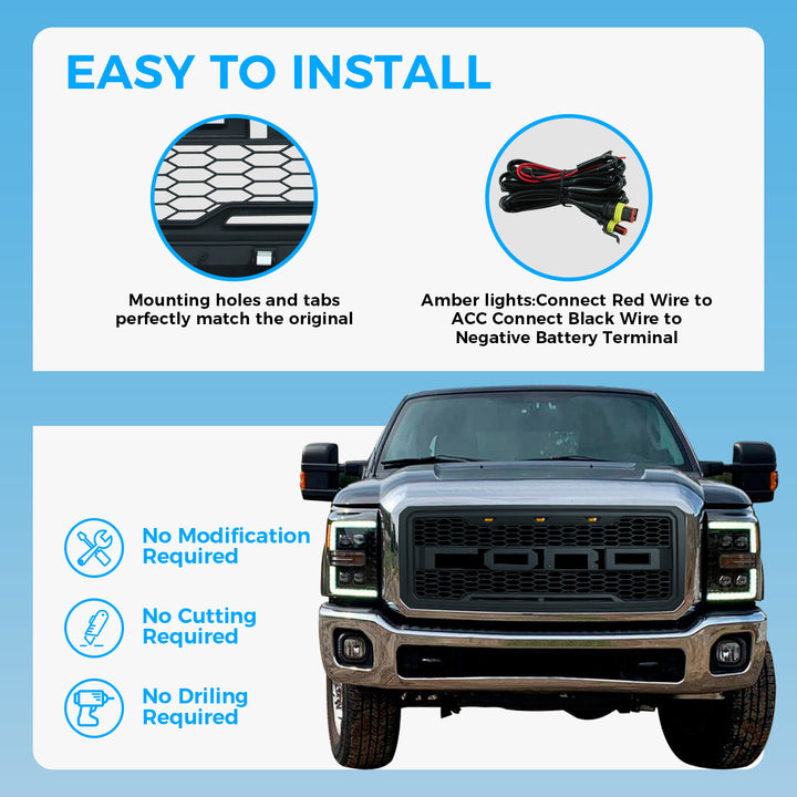 2012-2016 Ford F-250 Super Duty Raptor Style Front Grille In Matte Black - view 7