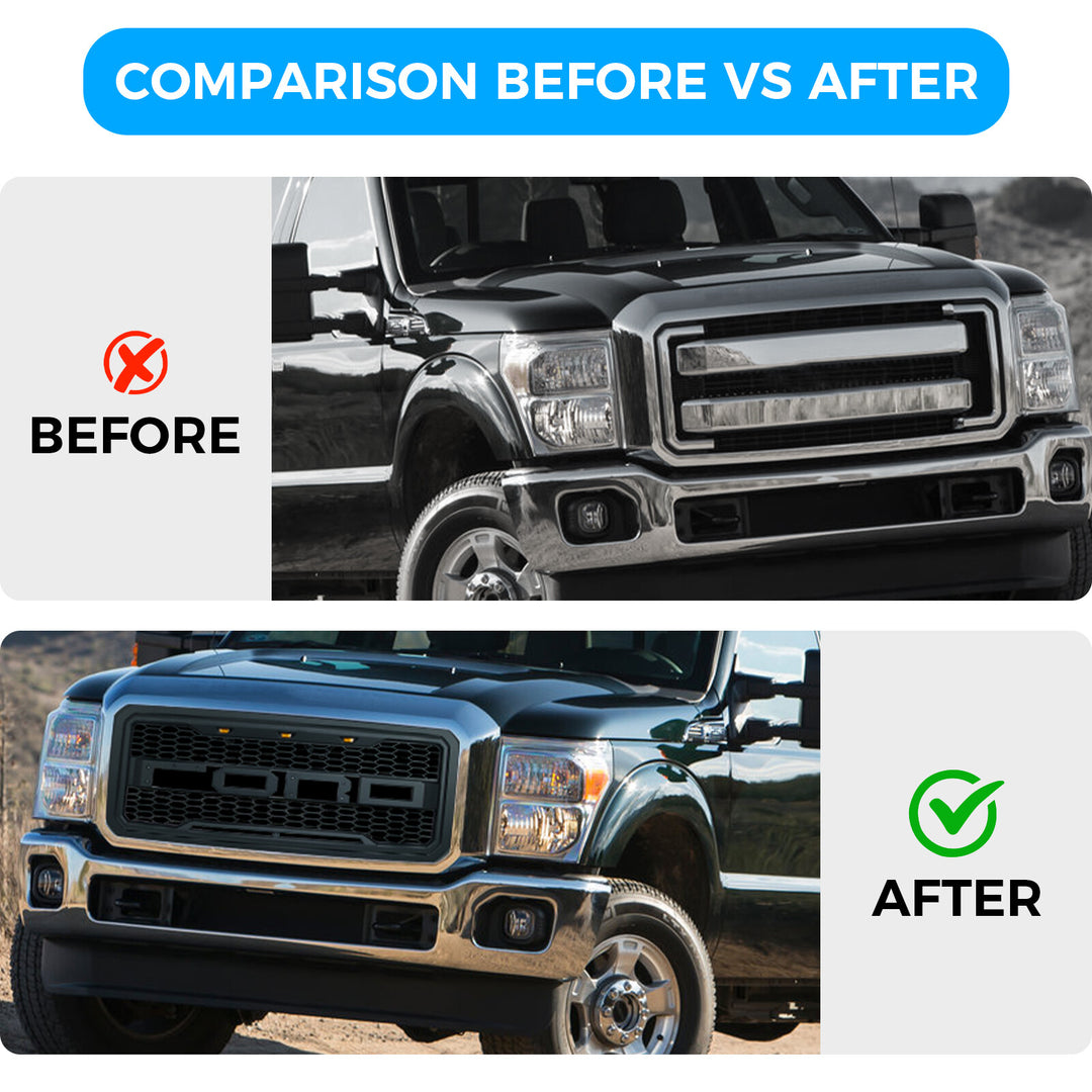 2012-2016 Ford F-250 Super Duty Raptor Style Front Grille In Matte Black - view 9