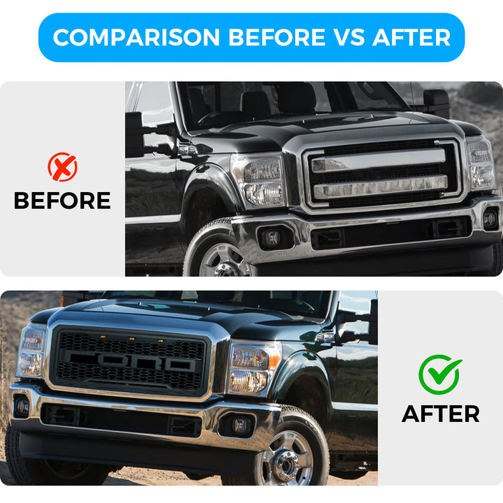 2012-2016 Ford F-250 Super Duty Raptor Style Front Grille In Matte Black - view 9