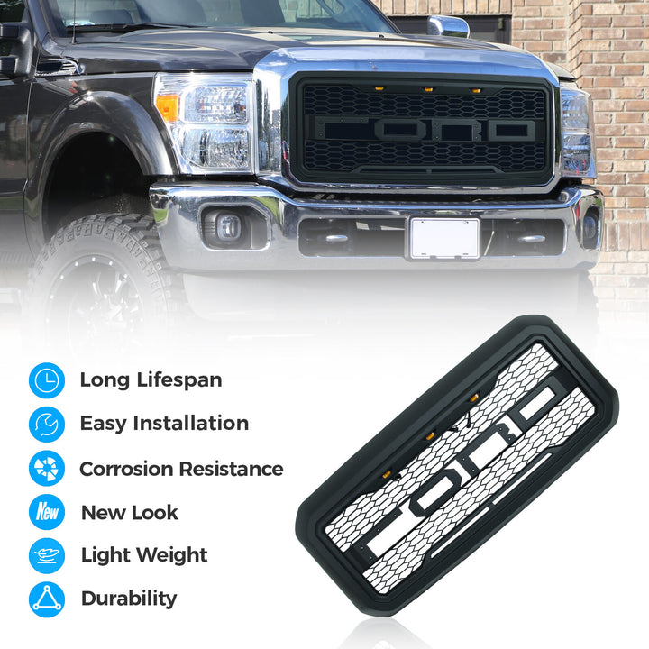 2012-2016 Ford F-250 Super Duty Raptor Style Front Grille In Matte Black - view 10