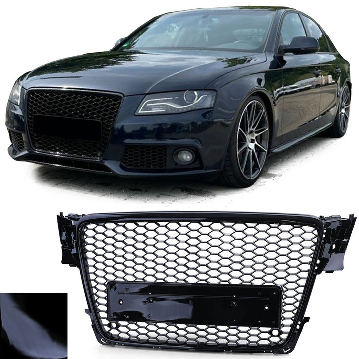 Honeycomb sports radiator grille without emblem, gloss black, for Audi A4 B8 8K 07-11