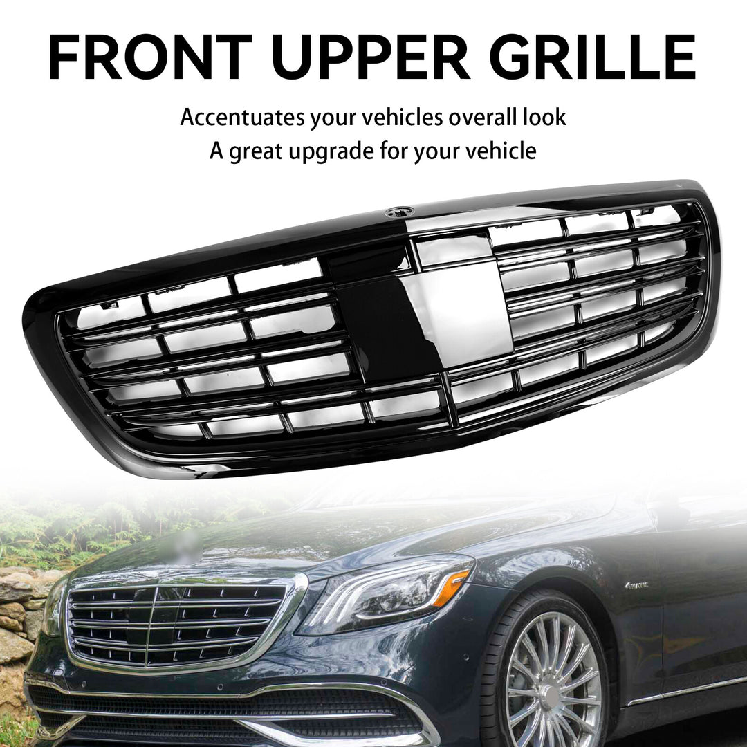Black radiator grille for Mercedes S-Class W222 S500 550 S600 14-20 without ACC