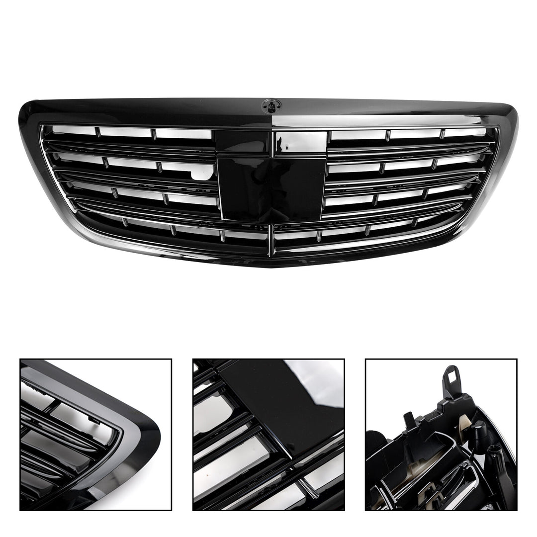 Black radiator grille for Mercedes S-Class W222 S500 550 S600 14-20 without ACC