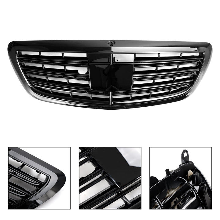 Black radiator grille for Mercedes S-Class W222 S500 550 S600 14-20 without ACC