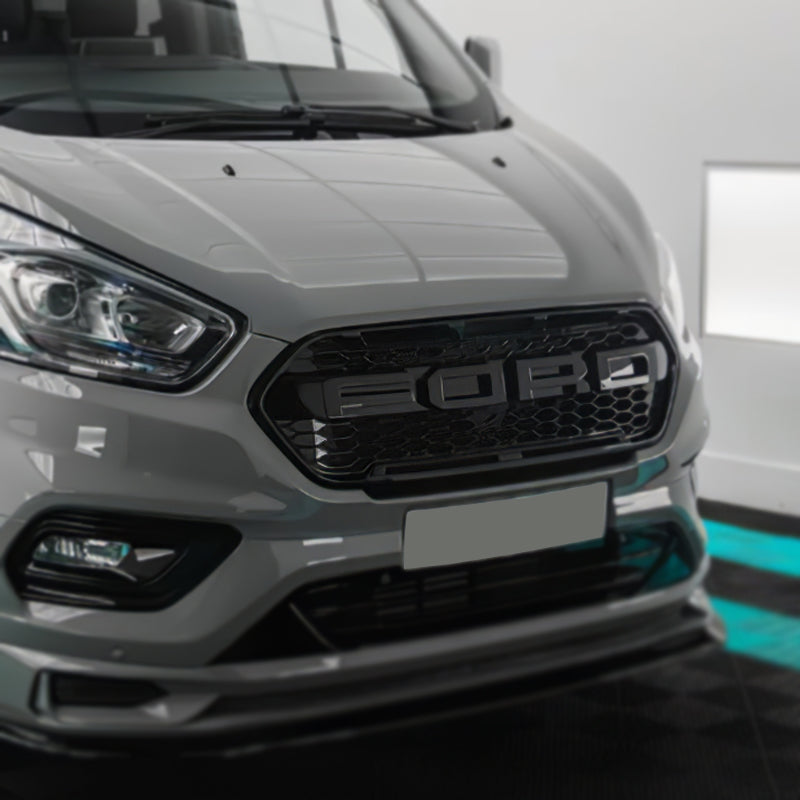 Raptor style grille for Ford Transit Custom 2018–2023 — glossy black — Van Parts Supply — view 6